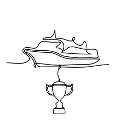 Abstract boat with trophy as line drawing on white background. Vector