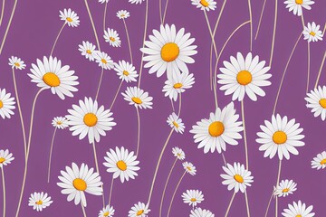 Various white doodled flowers, chamomile, daisies flower seamless design. Generative AI