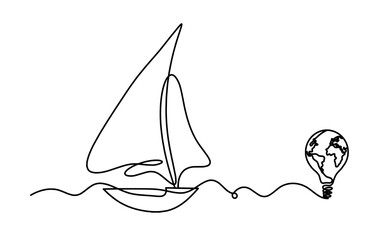Abstract boat with light bulb as line drawing on white background. Vector
