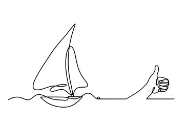 Abstract boat with hand as line drawing on white background. Vector