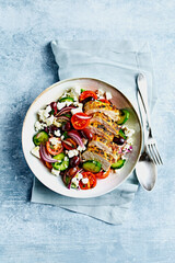 Greek salad with chicken. Top view - 562232268