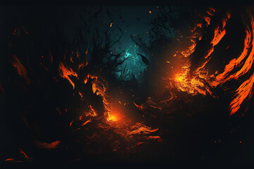 fire in the forest negative space background - free space wallpaper created with Generative AI technology