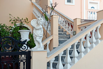 Statue on balustrade on Santorini, Greece