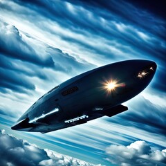 Fototapeta na wymiar Future airplane/spaceship flies among the clouds. 