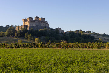 Fototapeta na wymiar Sunset view of Torrechiara castle, Parma province, Italy