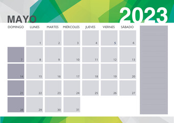 Calendario 2023 Español - Mes de Mayo