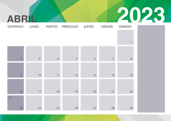 Calendario 2023 Español - Mes de Abril - obrazy, fototapety, plakaty