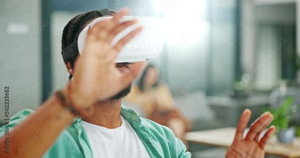 Poster virtual reality, vr metaverse and graphic designer work on cyber dashboard, augmented reality or fut