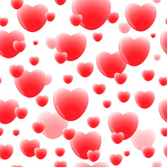 Romantic white background with red volumetric 3D love hearts for Valentine day