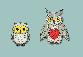 Couple of cute owls birds