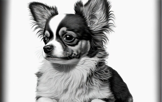  a black and white photo of a dog with a sad look on its face, with a white background and a black border around the dog's head and a black border is in the foreground. Generative AI