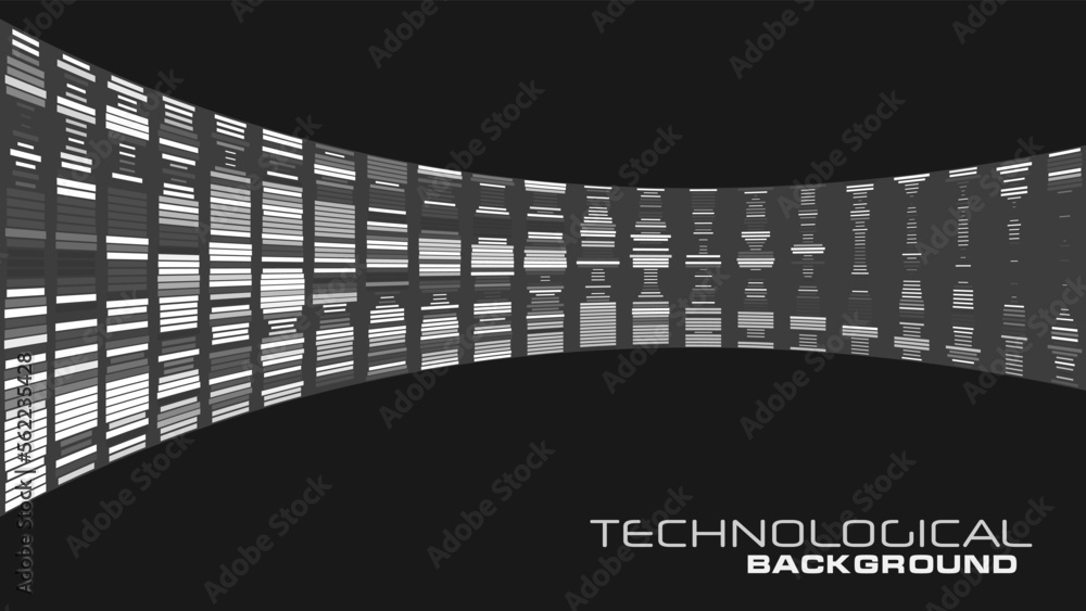Poster Black and white technologic background with curved line. Vector graphic pattern