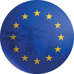 european union flag with Electric power transmission vector set