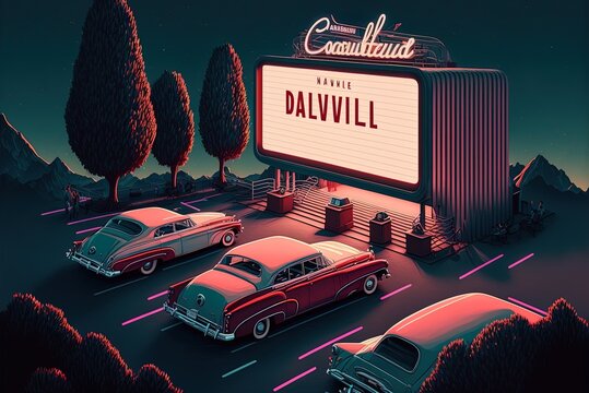 Outdoor Movie Theater, Car-centric Drive-in Generative AI