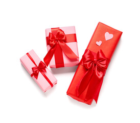 Beautiful gifts for Valentine's Day celebration on white background