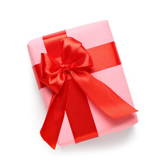 Gift box with beautiful bow isolated on white background. Valentine's Day celebration