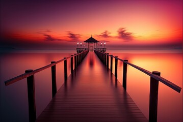 Obraz premium Pier and ocean at dusk Generative AI