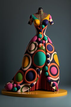 Polka dots dress on a mannequin 3d illustration made with Generative AI