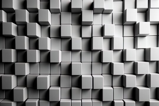 Futuristic wall made of semiglossy tiles, with a square-shaped concrete background. Generative AI