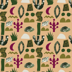 Cute seamless pattern with abstract aesthetic floral shapes. Infinity background  with creative modern elements.