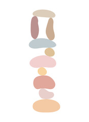 Zen stones cairns simple abstract flat style vector illustration, relax, meditation and yoga concept, boho colors stone pyramid for making banners, posters, cards, prints, wall art
