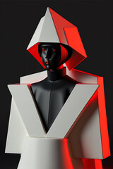 Minimalist fashionable gloomy portrait of a futuristic military robot sculpture, 3d illustration made with Generative AI