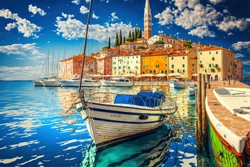 Beautiful and historic harbor town on the Adriatic. Ships and Generative AI