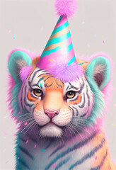 Obraz premium Cute tiger with party hat