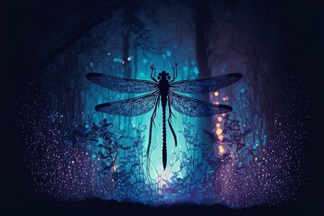 The silhouette of a dragonfly against the Generative AI - obrazy, fototapety, plakaty