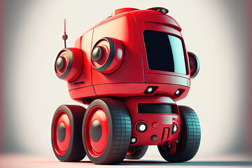 Robot car red on white background. Generative AI