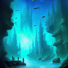 A fantasy underwater city.	