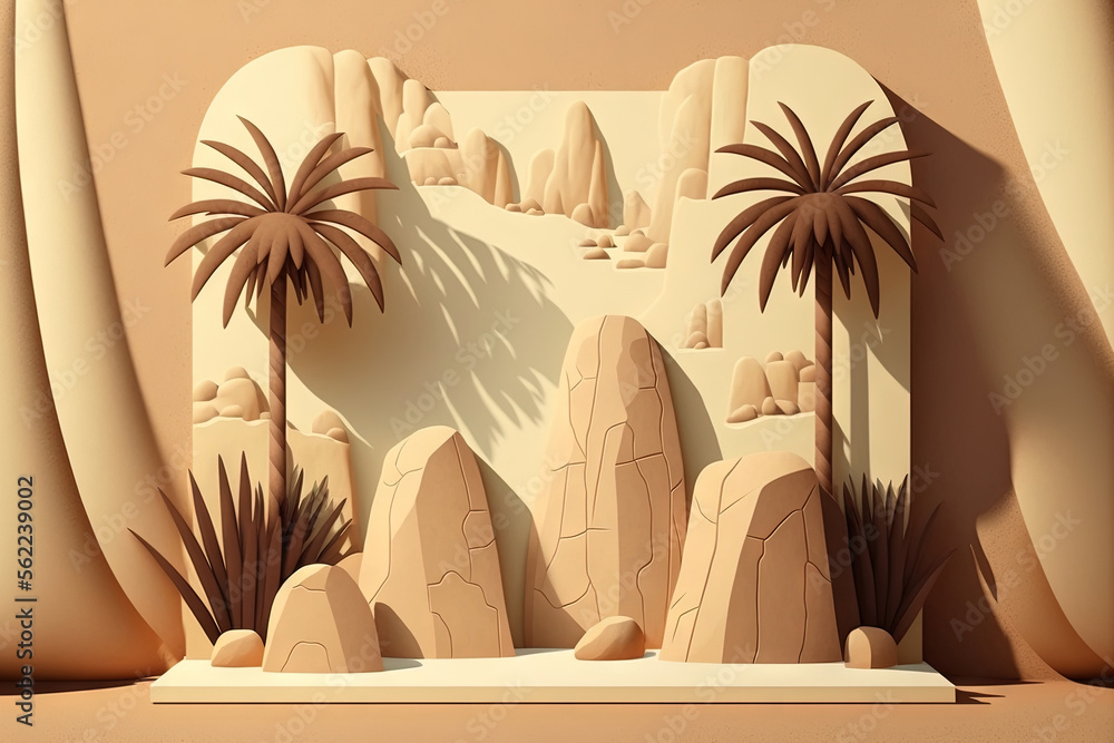 Poster mockup is kept to a minimum and features a quality podium constructed of natural stone slabs and sha
