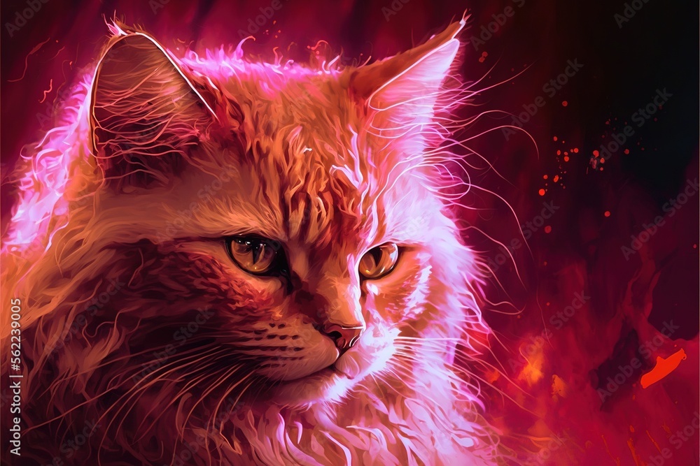 Poster a cat with a red background and a red background with a red background and a red background with a r