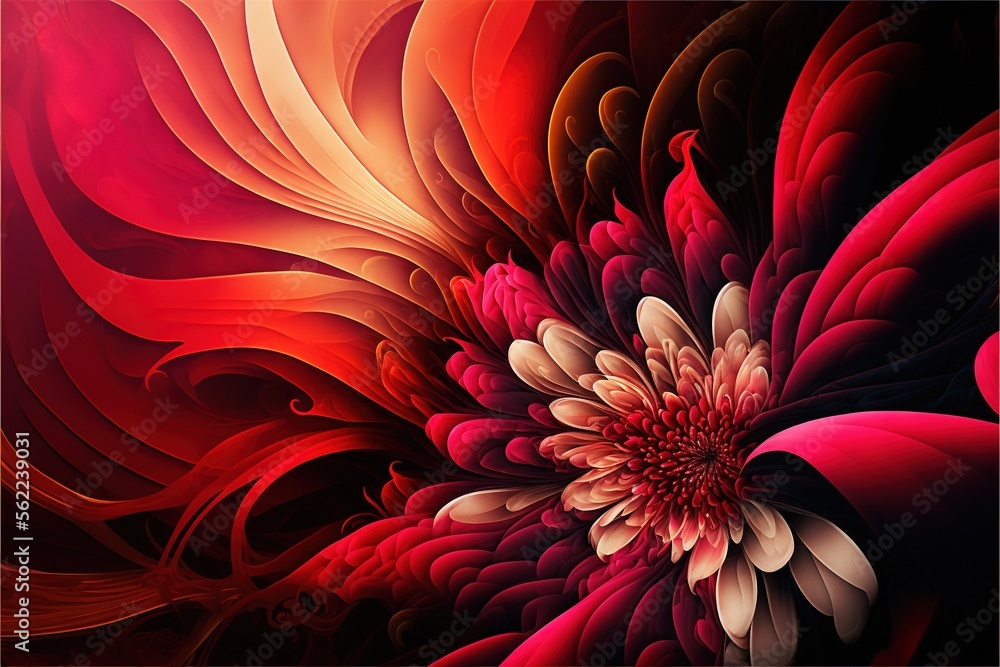 Poster a red and white flower with a black background and a red and white flower with a black background an