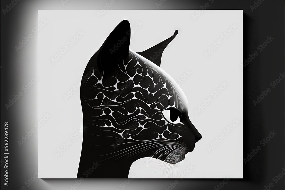 Aufkleber a black and white photo of a cat's head with a pattern on it's face and a white background with a li