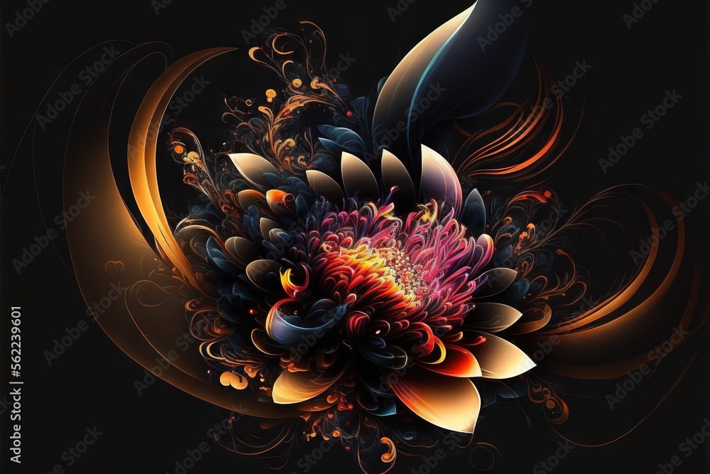 Poster a computer generated image of a flower on a black background