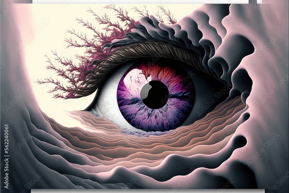 Poster a computer screen with a picture of an eye and tree branches in the background, and a text box with 