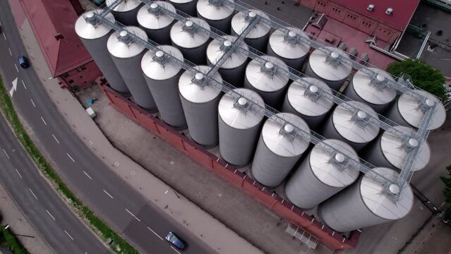 Brewery factory in Tychy, Poland from an aerial view on a beautiful sunny day. A giant beer brewing industry located in the Silesian Voivodeship.