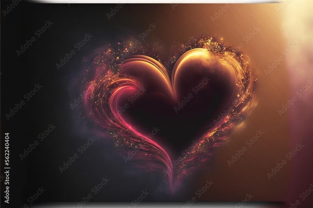 Poster a heart shaped object with a light shining in the background and a dark background with a light shin