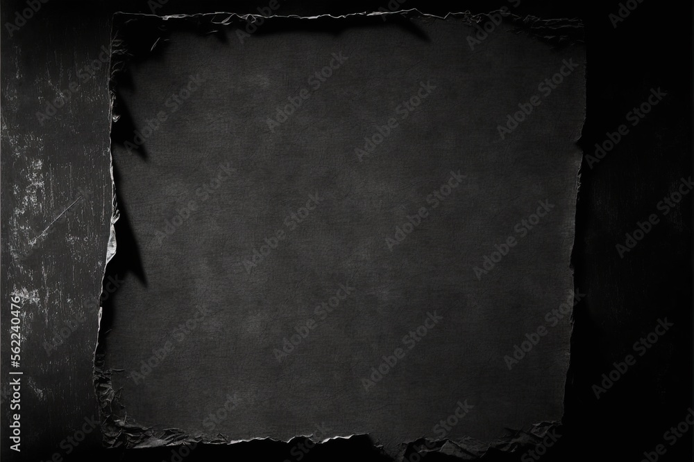 Poster a black piece of paper with a torn edge on a black background with a shadow of a bird on it and a bl