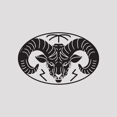 Vector Ram head logo inside oval shape style hand made illustration