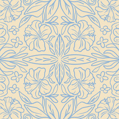 Hand Made Doodle Pattern Design Floral Blue Color