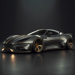 Obraz na płótnie Canvas High Performance Sports Car, Gray with Gold Trim, Sleek, Fast, Concept Car (Generative AI)