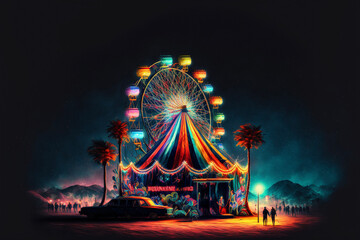 Carnival at Night, Ferris Wheel, Neon Generative AI	 - obrazy, fototapety, plakaty