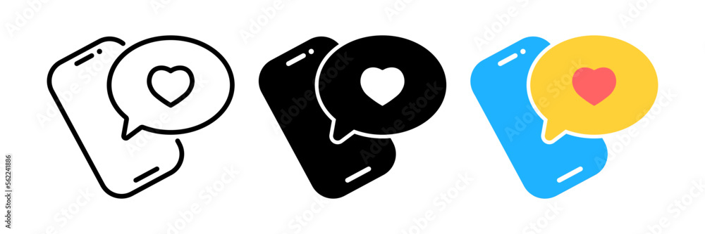 Poster vector illustration smartphone with heart emoji speech bubble get message on screen. social network 