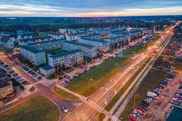 Fototapeta na wymiar View at Pabianice city from a drone at sunset
