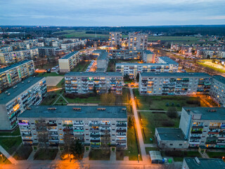 View at Pabianice city from a drone at sunset