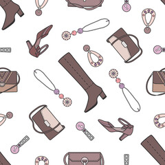 vector graphic seamless pattern with womens clothes and accessories