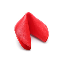 Red fortune cookie on white background. Valentine's Day celebration