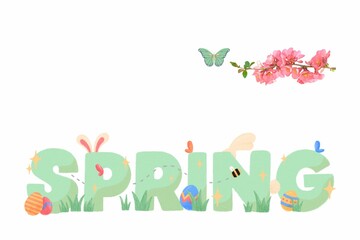 Spring greeting card. Hello Spring. Easter. Text.